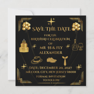 MR 55 & FLY Men's 55th Birthday Gold onyx Save The Date