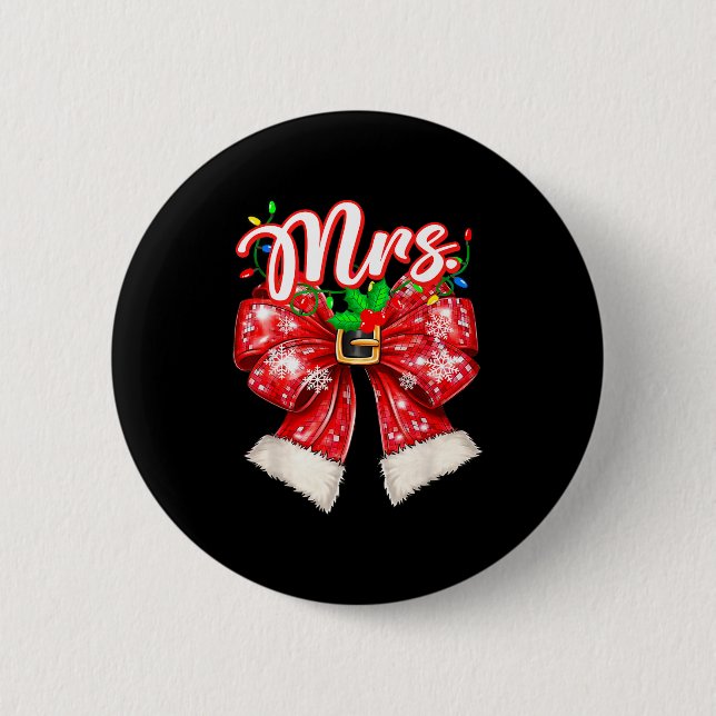 Mr &amp; Mrs Couples Coquette Bow Santa Claus Chri 6 Cm Round Badge (Front)