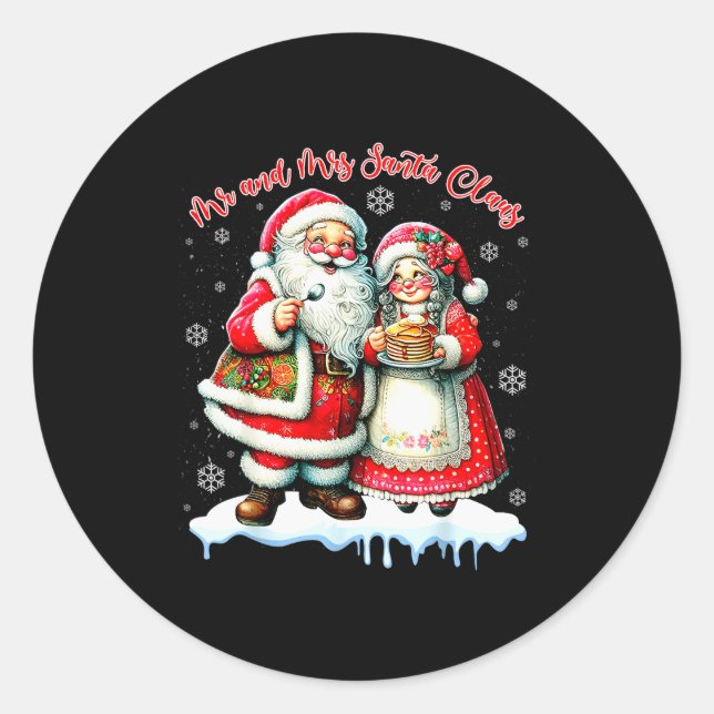 Mr &amp; Mrs Santa Claus Christmas Matching Couple Classic Round Sticker (Front)
