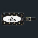 Mr anchor pattern - half of Mr & Mrs set Luggage Tag<br><div class="desc">"mr and mrs", "his and hers", "his and her", "mr. and mrs", "mr & mrs", "his & hers", "his & her", couples, couple, "luggage tag", luggage, tag, tags, suitcase, bag, set, pair, bride, groom, his, her, hers, mr., mrs, mister, miss, misses, missus, script, cursive, fancy, stylish, married, "just married", marriage,...</div>