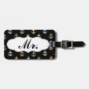 Mr anchor pattern - half of Mr & Mrs set Luggage Tag