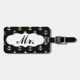 Mr anchor pattern - half of Mr & Mrs set Luggage Tag