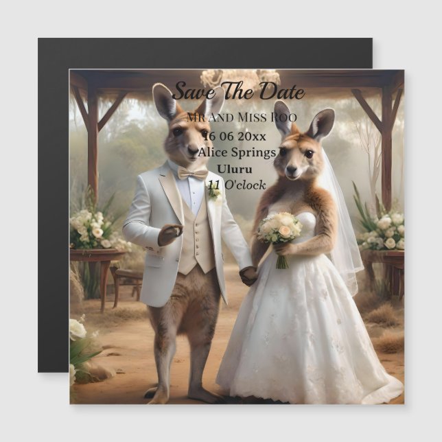 Mr And Miss Kangaroo White Wedding Invite, (Front/Back)