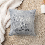 Mr. and Mr. Custom name grey marble gay wedding Cushion<br><div class="desc">Modern elegant,  Mr. and Mr. ,  Grey white marble pattern,  script,  Gay Wedding pillow.
You can personalise it and add your own text and name.</div>