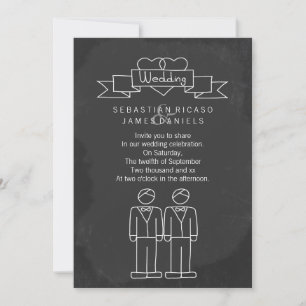 Mr and Mr Doodle Chalkboard Gay Wedding Invitation