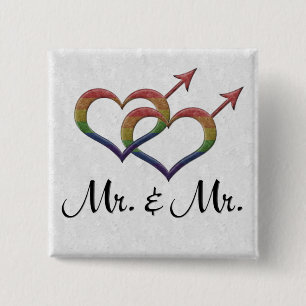 Mr. and Mr. Gay Pride Interlinking Gender Symbols 15 Cm Square Badge