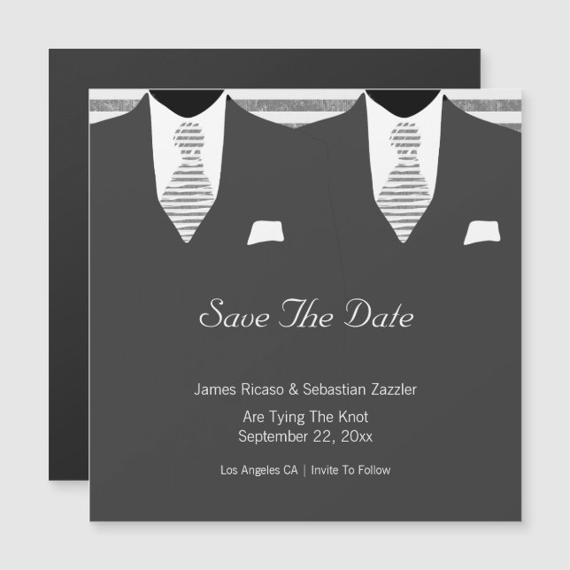 Mr and Mr Grey Suit and Tie Save The Date Wedding Magnetic Invitation (Front/Back)