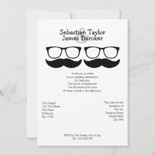 Mr and Mr Moustache And Glasses Wedding Invitation