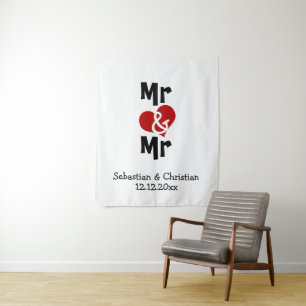 Mr and Mr Photo backdrop personalised gay wedding Tapestry