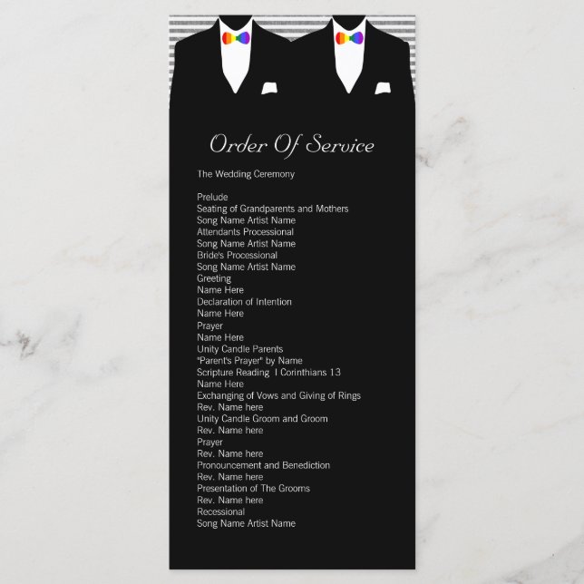 Mr and Mr Rainbow Tie Gay Wedding Service Order Programme (Front)