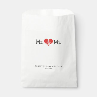 Mr and Mr Red Heart Wedding Personalised Favour Bags