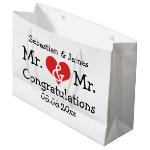Mr and Mr Red Heart Wedding Personalised Large Gift Bag