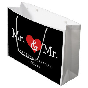 Mr and Mr Red Heart Wedding Personalised Large Gift Bag