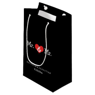 Mr and Mr Red Heart Wedding Personalised Small Gift Bag
