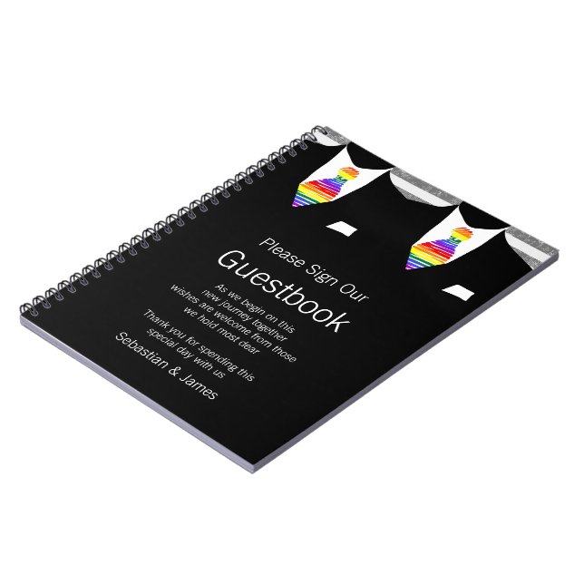 Mr and Mr Suit and Rainbow Tie Guestbook Spiral Notebook (Left Side)
