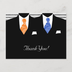 Mr and Mr Suit and Tie (blue / orange) Thank You Postcard