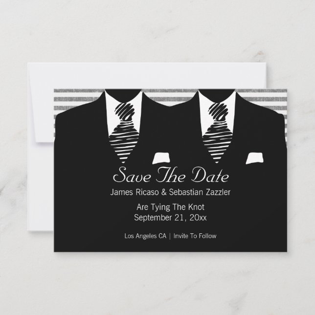 Mr and Mr Suit and Tie Gay Save The Date Wedding (Front)