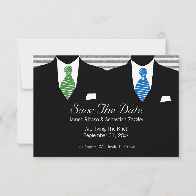 Mr and Mr Suit and Tie Gay Save The Date Wedding (Front)