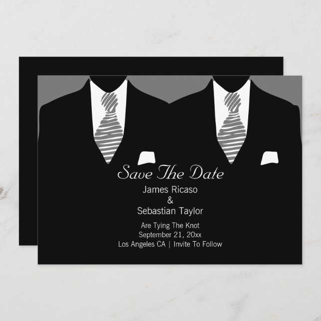 Mr and Mr Suit and Tie Gay Save The Date Wedding (Front/Back)