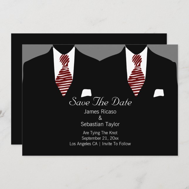 Mr and Mr Suit and Tie Gay Save The Date Wedding (Front/Back)