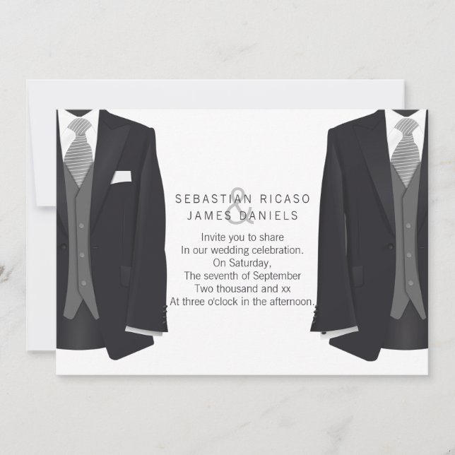 Mr and Mr Suit and Tie Gay Wedding Announcement (Front)