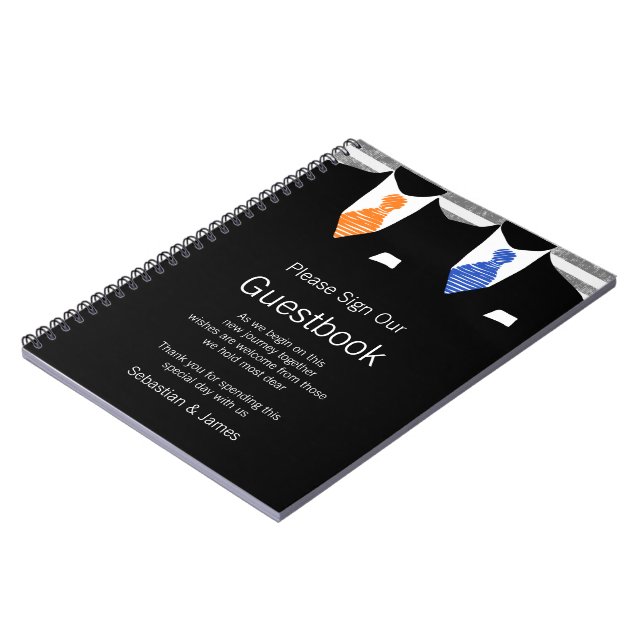 Mr and Mr Suit and Tie Guestbook (Orange / Blue) Spiral Notebook (Left Side)