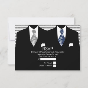 Mr and Mr Suit Grey Navy Ties Gay Wedding RSVP