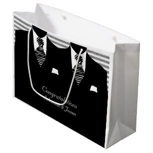 Mr And Mr Suits Black Wedding Personalised Large Gift Bag