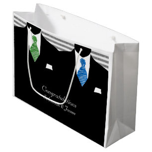 Mr And Mr Suits Blue Green Wedding Personalised Large Gift Bag