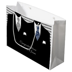 Mr And Mr Suits Blue Grey Wedding Personalised Large Gift Bag