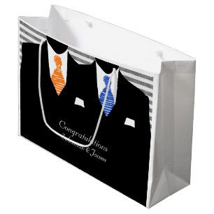 Mr And Mr Suits Blue Orange Wedding Personalised Large Gift Bag