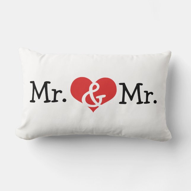 Mr and Mr Two Grooms Wedding Gift Lumbar Cushion (Front)