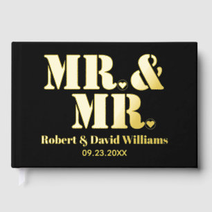 Mr. and Mr. typography black gay wedding foil Guest Book