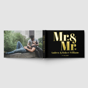 Mr. and Mr. typography black gay wedding photo Guest Book
