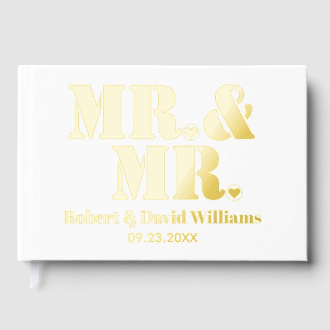 Mr. and Mr. typography white gay wedding foil Guest Book (Front)