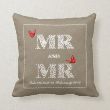 Mr and Mr White Lace Word Art Red Butterflies