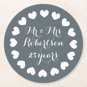 Mr and Mrs 25th wedding anniversary drink coasters