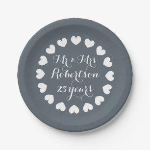Mr and Mrs 25th wedding anniversary paper plates