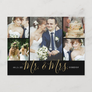 Mr. and Mrs. 5 Photo Collage Wedding Thank You Postcard