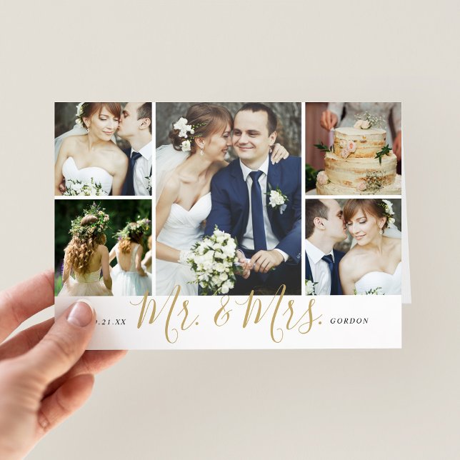 Mr. and Mrs. 5 Photo Wedding Thank You Card (Creator Uploaded)