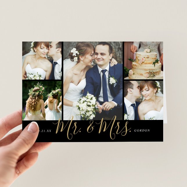 Mr. and Mrs. 5 Photo Wedding Thank You Card (Creator Uploaded)