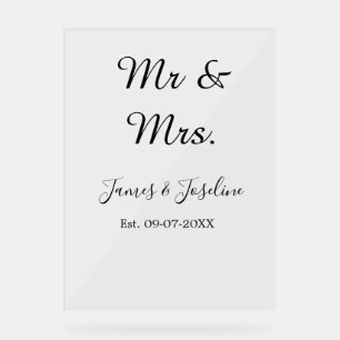 Mr and Mrs add name est. Date year wedding couple  Acrylic Sign