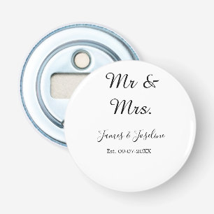 Mr and Mrs add name est. Date year wedding couple  Bottle Opener