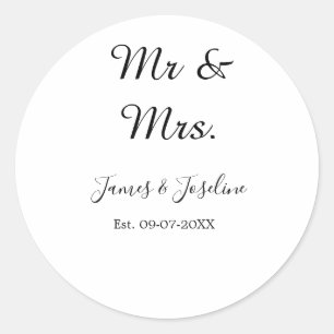 Mr and Mrs add name est. Date year wedding couple Classic Round Sticker