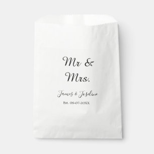 Mr and Mrs add name est. Date year wedding couple Favour Bags