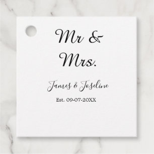 Mr and Mrs add name est. Date year wedding couple Favour Tags