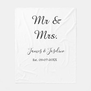 Mr and Mrs add name est. Date year wedding couple  Fleece Blanket