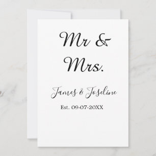 Mr and Mrs add name est. Date year wedding couple  Invitation