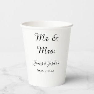 Mr and Mrs add name est. Date year wedding couple  Paper Cups