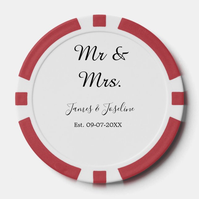 Mr and Mrs add name est. Date year wedding couple  Poker Chips (Front)
